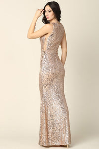 Same Day Shipping-Beautiful Rose Gold Lace Up Sequin Mermaid Gown