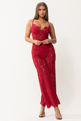 Sweetheart Lace Red Sleeveless Jumpsuit
