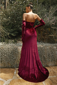 Old Hollywood Burgundy Velvet Sleeved Sweetheart Gown