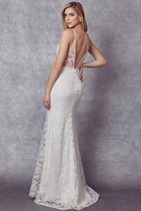 White Sleeveless Lace Jewel Detail Bridal Dress