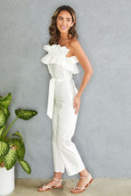 Load image into Gallery viewer, Ruffle Sleeveless White Belted Elegant Strapless Jumpsuit