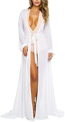 Summer White Chiffon Long Sleeve Maxi Swimsuit Cover Up