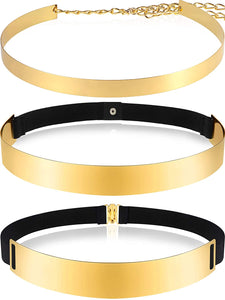 3 Pieces Gold Metal Shiny Adjustable Belt