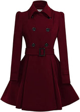 Load image into Gallery viewer, Margarette Wine Red Wool Swing Double Breasted Pea Coat