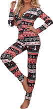 Load image into Gallery viewer, Erin V Black Red One Piece Long Sleep Romper Pajama Bodysuit