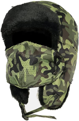 Men's Green Camo Trooper Winter Trapper Hat with Ear Flaps