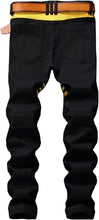 Load image into Gallery viewer, Men&#39;s Yellow-Black Ripped Moto Biker Jeans