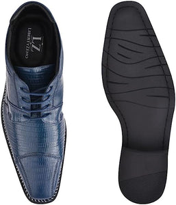 Men's Blue Floral Patent Leather Oxford Dress Shoes