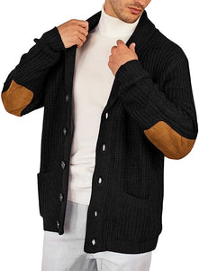 Men's Knit Green Shawl Collar Long Sleeve Button Down Sweater