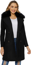 Load image into Gallery viewer, Faux Woolen Black Fleece Long Women&#39;s Trench Coat