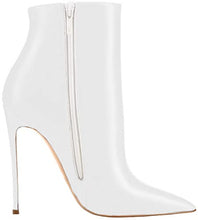 Load image into Gallery viewer, White Leather Zipper Stiletto Heel Boots