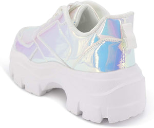Chic & Fashionable Reflective White Chunky Platform Sneakers