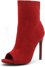 Load image into Gallery viewer, Stylish Red Peep Toe Heeled Fashion Ankle Boots