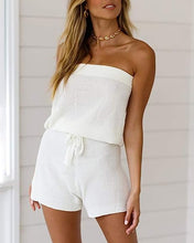 Load image into Gallery viewer, Purple Lavender Knit Strapless Lounge Style Shorts Romper