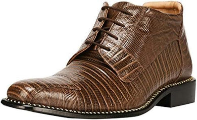 Men's Brown Leather Lizard Style Lace Up Ankle Dress Boots