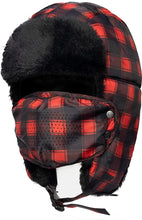 Load image into Gallery viewer, Men&#39;s Red/Black Buffalo Plaid Trapper Hat with Ear Flaps