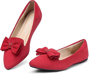 Suede Pink Bow Tie Closed Toe Flat Shoes