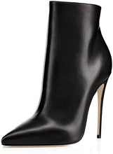 Load image into Gallery viewer, Black Leather Zipper Stiletto Heel Booties