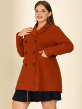 Load image into Gallery viewer, Plus Size Notched Lapel Caramel Double Breasted Long Coat