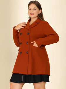 Plus Size Notched Lapel Caramel Double Breasted Long Coat
