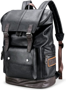 Vintage Black Leather Carry On Laptop Backpack