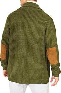 Men's Knit Brown Shawl Collar Long Sleeve Button Down Sweater