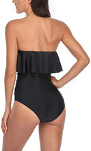 Load image into Gallery viewer, Ruffle Strapless Swimsuits Black One Piece Ruched Swimwear