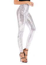 Load image into Gallery viewer, Plus Size Silver Sequin Sparkle Leggings