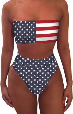 Cheeky High Waist American Flag Two Piece Bathing Suit