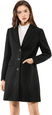 Black Notched Lapel Single Breasted Outwear Winter Coat