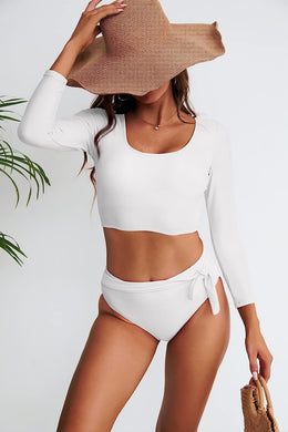 Turks & Caicos White Long Sleeve 2pc Swimsuit Set