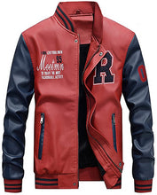 Load image into Gallery viewer, Men&#39;s Red Letterman Patchwork Faux Leather Jacket