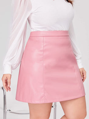 Plus Size Pink Faux Leather Mini Skirt