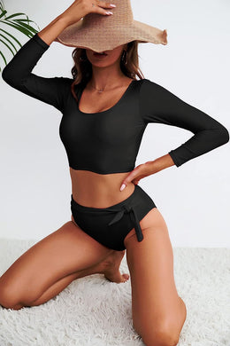Turks & Caicos Black Long Sleeve 2pc Swimsuit Set