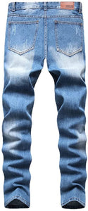 Street Style Blue Ripped Stretch Denim Regular Jeans