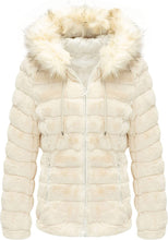 Load image into Gallery viewer, Faux Fur Collar White Reversible Hooded Puffer Coat