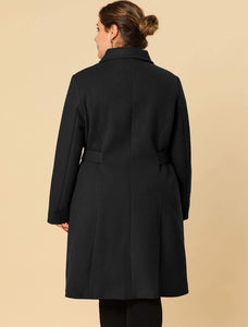 Women's Plus Size Black Belted Winter Long Coat
