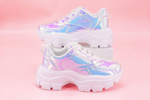 Chic & Fashionable Reflective Silver Chunky Platform Sneakers