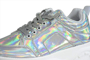 Chic & Fashionable Reflective Charcoal Chunky Platform Sneakers