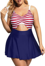 Load image into Gallery viewer, Curvy Red White &amp; Blue One Piece Cut Out Flared Skirt Swimsuit