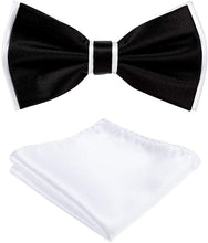 Load image into Gallery viewer, Men&#39;s Black-White Pre-tied Bow Tie and Pocket Square Sets