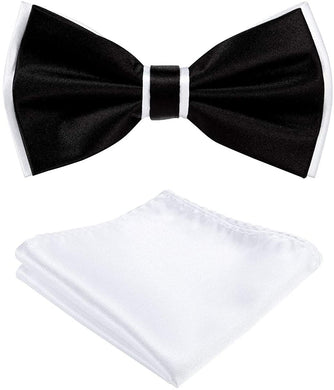 Men's Black-White Pre-tied Bow Tie and Pocket Square Sets