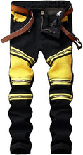 Load image into Gallery viewer, Men&#39;s Yellow-Black Ripped Moto Biker Jeans
