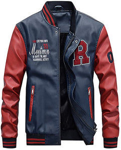 Men's Red Letterman Patchwork Faux Leather Jacket
