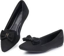 Load image into Gallery viewer, Suede Black Bow Tie Closed Toe Flat Shoes