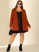 Load image into Gallery viewer, Plus Size Notched Lapel Caramel Double Breasted Long Coat