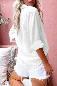 White Bamboo Cotton Long Sleeve Button Down Blouse