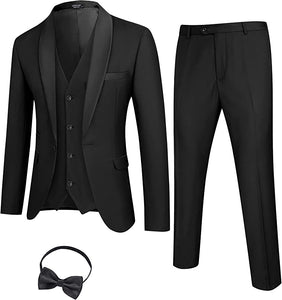Men's Black Bow Tie Long Sleeve Blazer & Pants 4pc Suit