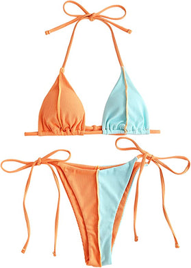 Miami Vibes Blue Orange Two Tone 2pc Bikini Swimsuit