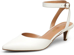 Beige Ankle Strap Low Heel Closed Toe Shoes